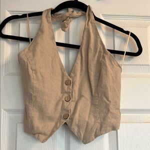 Beige Halter Button-Up Women's Top